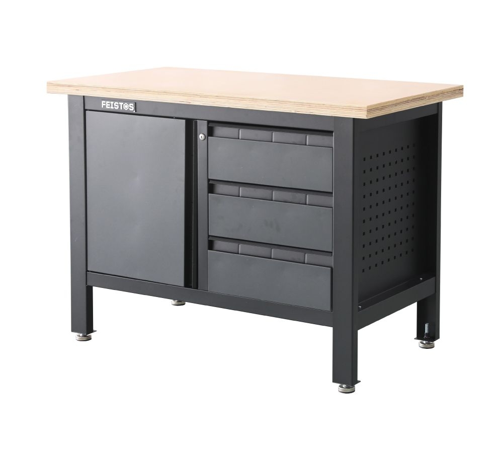 Feistos Wyposażenie warsztatu Stół warsztatowy Tito 1 łącznie z perforowaną ścianą Antracyt/Czarny 120x60x87cm