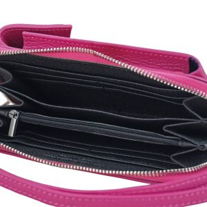 Portfel / etui na telefon ze skóry naturalnej - Fuksja