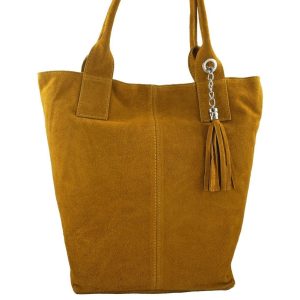 Shopper bag - torebka damska zamszowa - Żółta ciemna