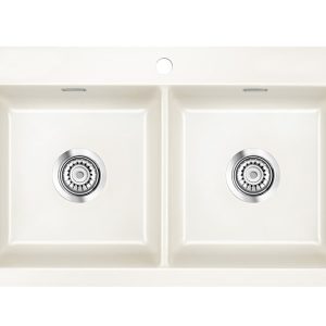 Systemceram Mera Twin Magnolia, Zlewozmywak ceramiczny, korek manualny,