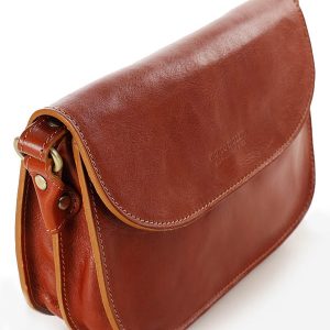 Skórzana torebka saddle bag półksiężyc sztywna skóra - MARCO MAZZINI brąz camel
