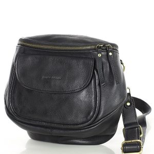 Torebka na szerokim pasku półokrągła skórzana listonoszka  - MARCO MAZZINI czarna