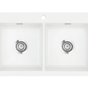 Systemceram Mera Twin Polar, Zlewozmywak ceramiczny, korek manualny,