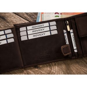 Skórzany portfel męski w ciemnobrązowym kolorze z tłoczeniem na froncie przedstawiającym psa