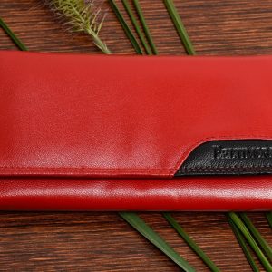 Damski skórzany portfel duży na bigiel poziomy retro RFiD czerwony BELTIMORE 043