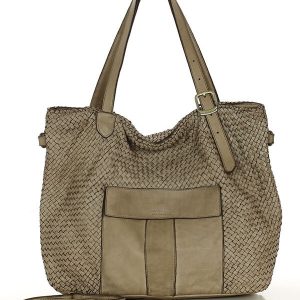 Duża torebka pleciona na ramię shopperka skórzana - MARCO MAZZINI beżowa