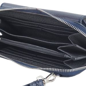 Portfel z etui na telefon ze skóry licowej - Granatowy