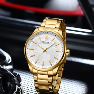 Złoty zegarek męski bransoleta duży solidny Perfect M106