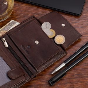 Portfel skórzany męski pionowy klasyczny brązowy RFiD Beltimore D32