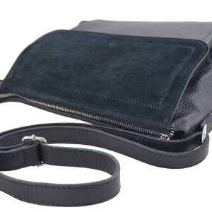 Torebka skórzana z zamszową klapką - Czarna