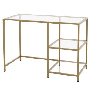 Szklane biurko toaletka z 2 półkami