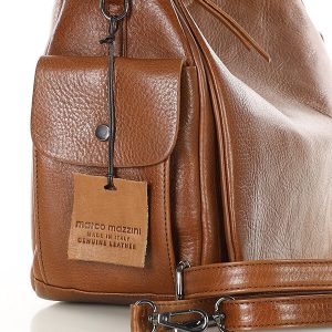 Luksusowa torebka kuferek na ramię skóra naturalna MARCO MAZZINI camelowa