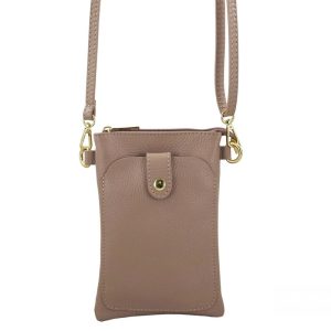 Torebka skórzana / etui na telefon - Różowe pudrowe