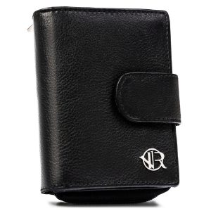 Mały portfel damski wykonany ze skóry naturalnej w czarnym kolorze - Rovicky