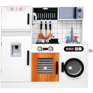 Duża Kuchnia z Drewna dla dzieci 3+ biała + Interaktywne Dźwięki Światła + Akcesoria