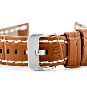 Pasek skórzany do zegarka W49 - camel/białe - 20mm