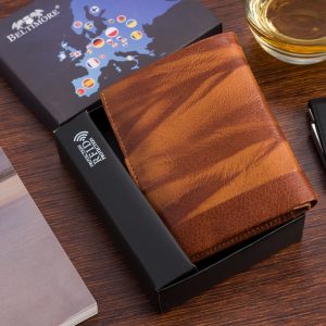 Portfel skórzany męski pionowy klasyczny brązowy RFiD Beltimore D35