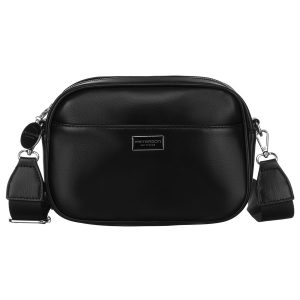 Czarna, klasyczna listonoszka damska crossbody z eko skóry dwa paski w komplecie Peterson