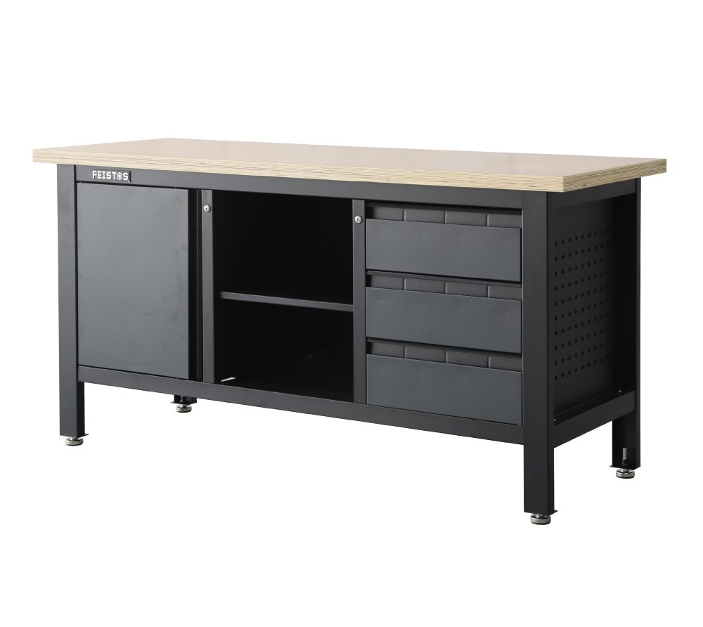 Feistos Wyposażenie warsztatu Stół warsztatowy Heros 1 łącznie z perforowaną ścianą Antracyt/Czarny 169x60x87cm
