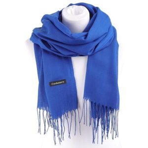 Jednokolorowy Szalik damski duży Cashmere frędzle SZA-06 kolor granatowy