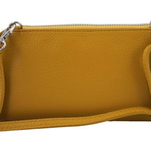Portfel z etui na telefon ze skóry licowej - Żółty ciemny