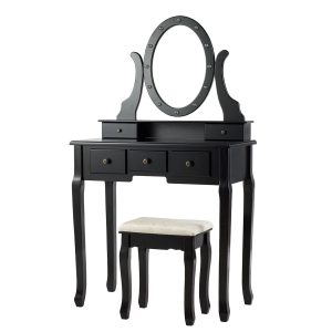 Toaletka kosmetyczna z lustrem led i taboretem