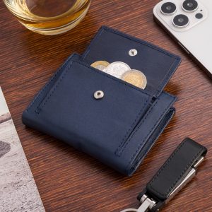 Portfel skórzany męski mały pionowy z flagą granatowy RFiD Beltimore D48