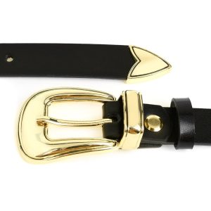 Skórzany pasek damski złoty pas kowbojki BELTIMORE D52 : Kolory - czarny, Rozmiar pasków - r.100-115 cm