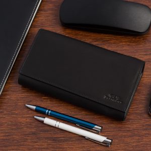 Portfel kelnerski skórzany pojemny do pracy na karty pieniądze czarny duży Beltimore D02