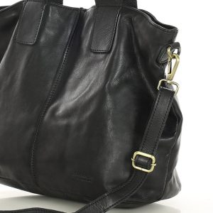 Czarna torebka skórzana na ramię shopper na długich rączkach - MARCO MAZZINI