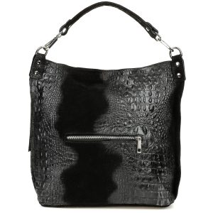 Czarna torebka skórzana zamszowa shopper W10