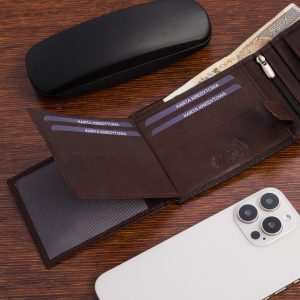 Portfel skórzany męski poziomy klasyczny brązowy RFiD Beltimore D31