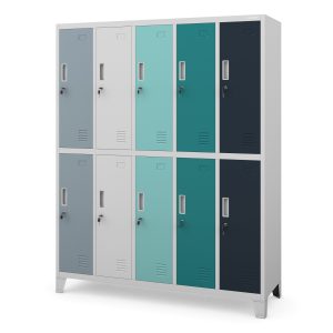 Szafa socjalna ubraniowa 10-drzwiowa BARTEK, 1360 x 1720 x 450 mm, szaro-wielokolorowa