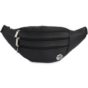 Czarna nerka skórzana biodrówka trzy suwaki duża Beltimore F43