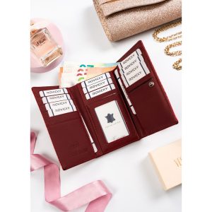 Czerwony portfel damski ze zdobieniem na wzór skóry węża - 4U Cavaldi