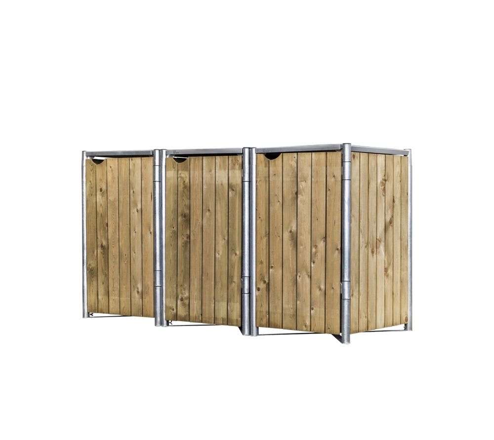 Hide Drewniana skrzynia na śmieci na 3 kosze na śmieci 240 litrów Natura 81x209x115cm