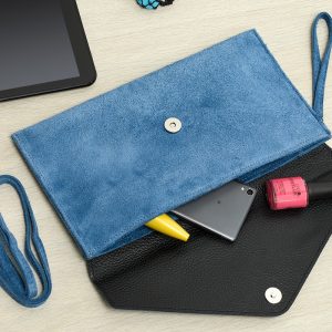 NIEBIESKI JEANS zamszowa skórzana WŁOSKA damska torebka kopertówka N12