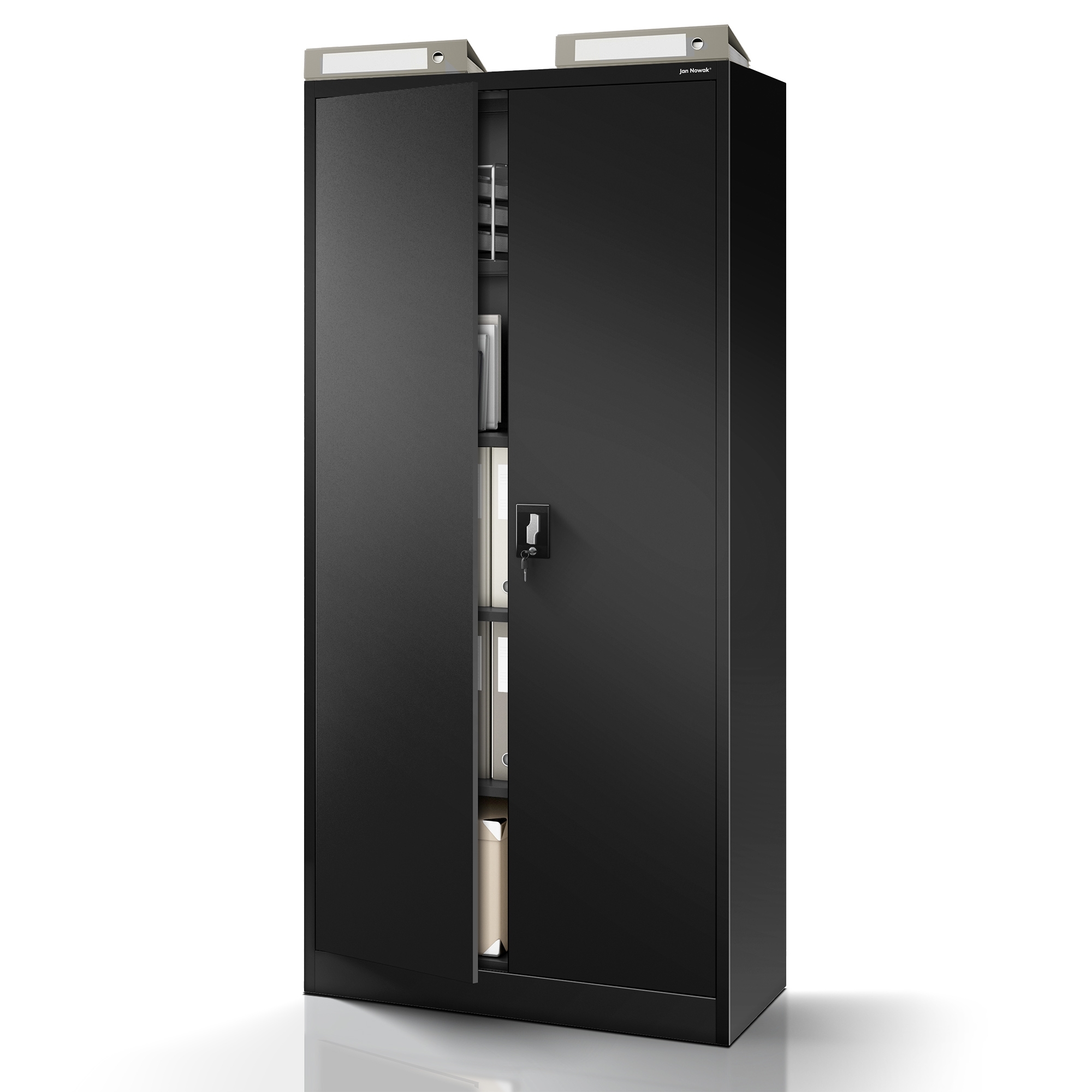 Biurowa szafa metalowa na akta JAN, 900 x 1850 x 400 mm, czarna