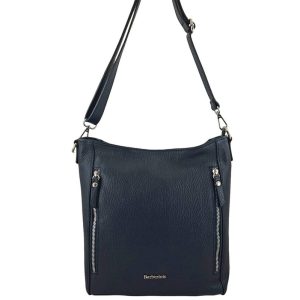 Praktyczna skórzana torebka na ramię - Granatowa