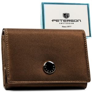 Brązowy portfel damski odszyty ze skóry naturalnej i ekologicznej - Peterson