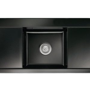 Systemceram Mera Middle Nero, zlew ceramiczny, korek manualny