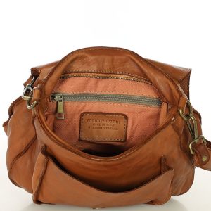 Torebka vintage retro skórzana listonoszka saddle bag - MARCO MAZZINI camelowa