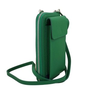 Portfel / etui na telefon ze skóry naturalnej - Zielony jasny