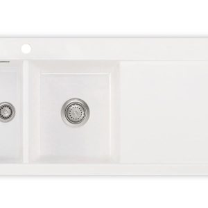 Systemceram Mera 100 Gronland, Zlewozmywak ceramiczny, korek manualny, lewa komora