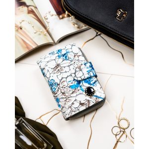 Pojemny, białoniebieski portfel damski ze skóry naturalnej z systemem RFID - Peterson