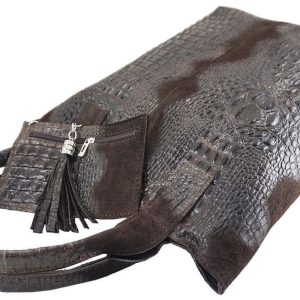 Modny worek skórzany - CROCO - Szary