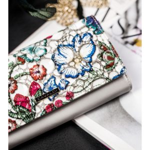 Wielokolorowy portfel damski w kwiaty wykonany ze skóry naturalnej i ekologicznej - 4U Cavaldi