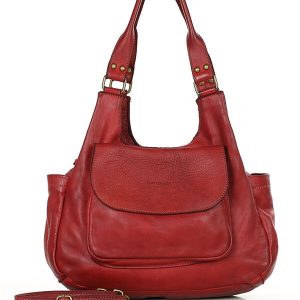 Włoska torebka skórzana z kieszenią retro bag handmade - MARCO MAZZINI bordo czerwona