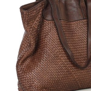 Torba damska pleciona shopper & shoulder leather bag MARCO MAZZINI brąz