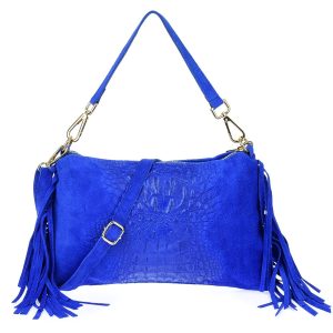 Chabrowa damska włoska skórzana torebka frędzel pozioma Z24